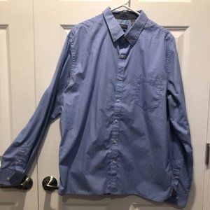Van Heusen Never Tuck Slim Fit Button Up Print Long Sleeve Shirt - XL - Med Blue